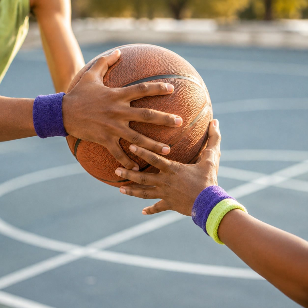 Hands gripping a ball mid-pass