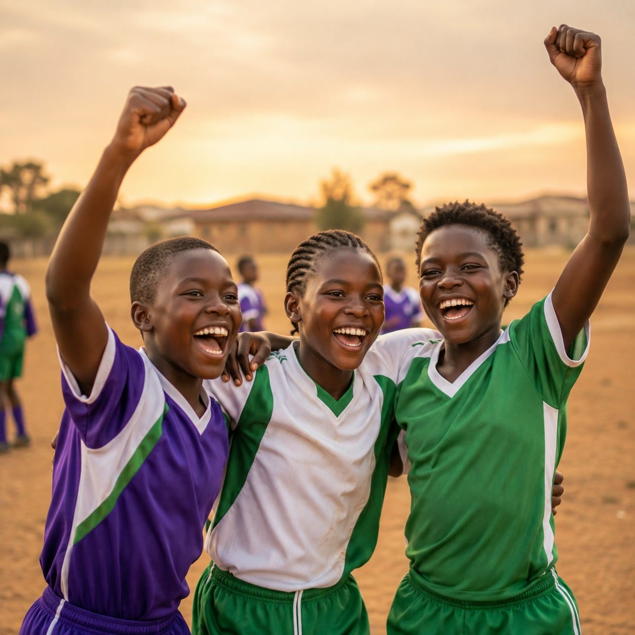 Young athletes celebrating a win