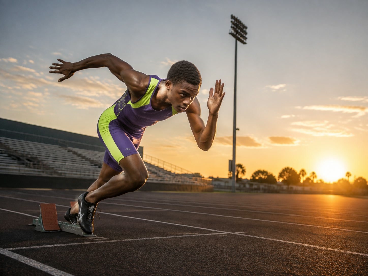 Sprinter exploding out of starting blocks