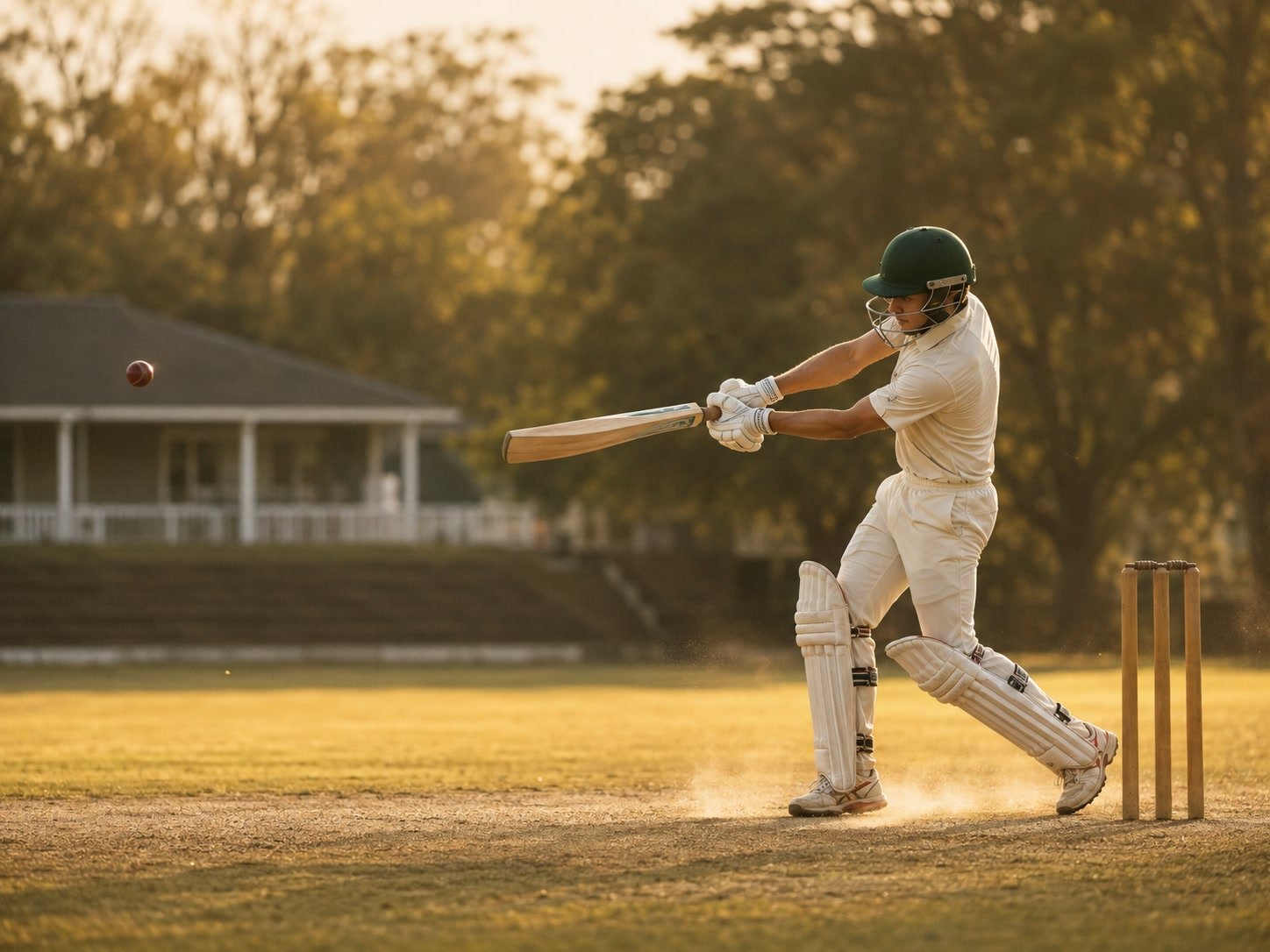 Young cricketer mid cover-drive